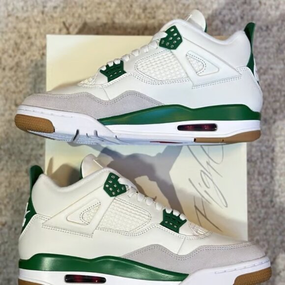 Jordan Men's White and Green Sneakers - Picture 5 of 11